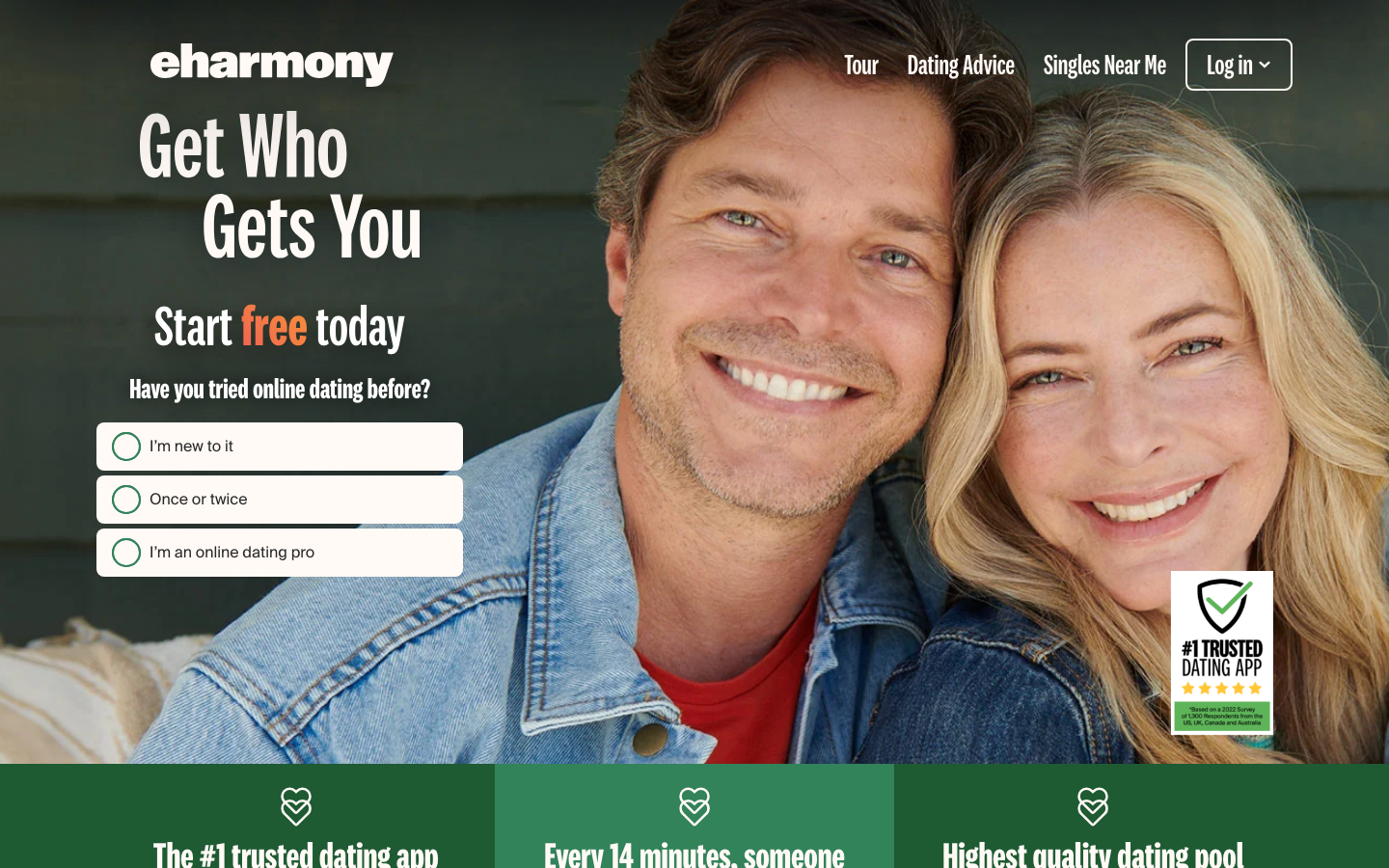 eHarmony website homepage screenshot